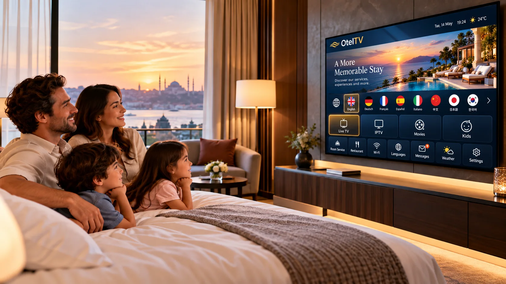 Stayivo multilingual hotel TV interface with automatic language detection